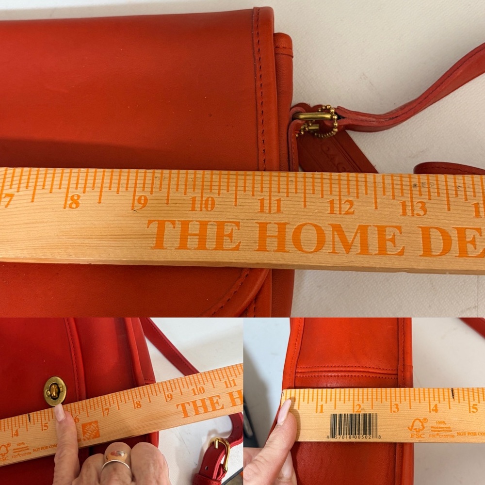 COACH Vintage Red Orange Leather Shoulder Bag Crossbody Large - Like New - Picture 14 of 16